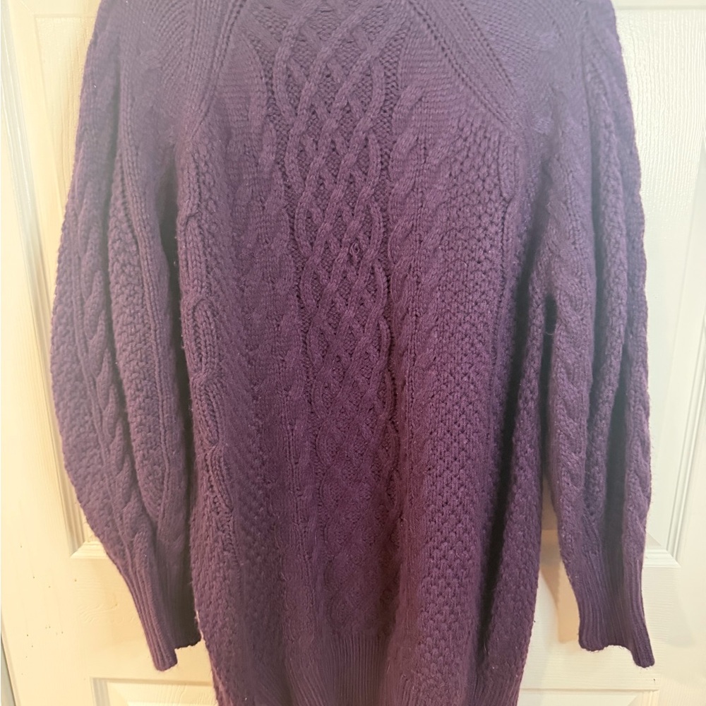 Cozy Cable Knit Turtleneck Sweater - Purple